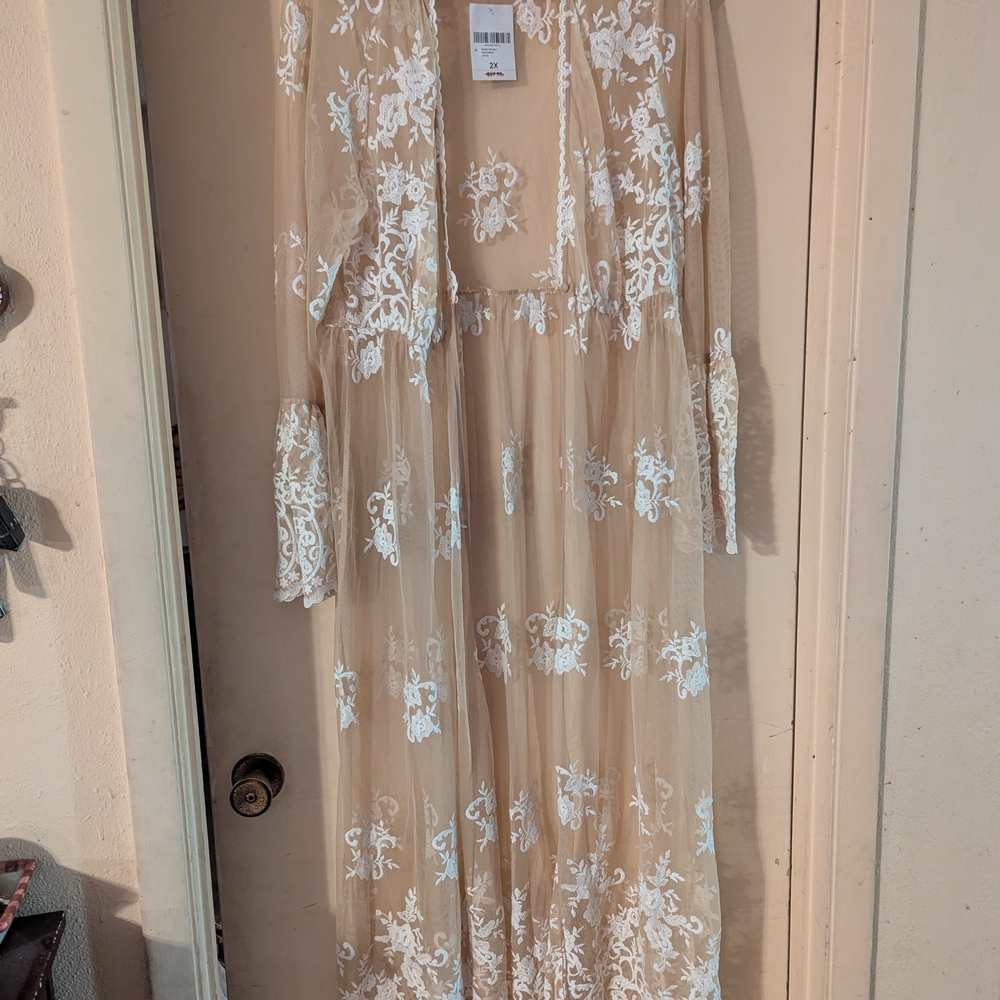 Forever 21 Sheer Tan and White Floral Dress